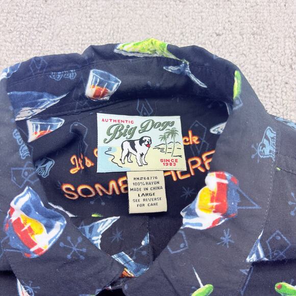 Big Dogs Hawaiian Shirt Men's Large Black "It's 5 o'clock Somewhere" Beach Party - Picture 3 of 6